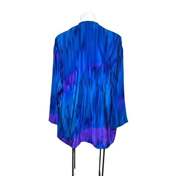 L Leeanne original vintage blue and purple hand painted silk jacket size S - Picture 4 of 15